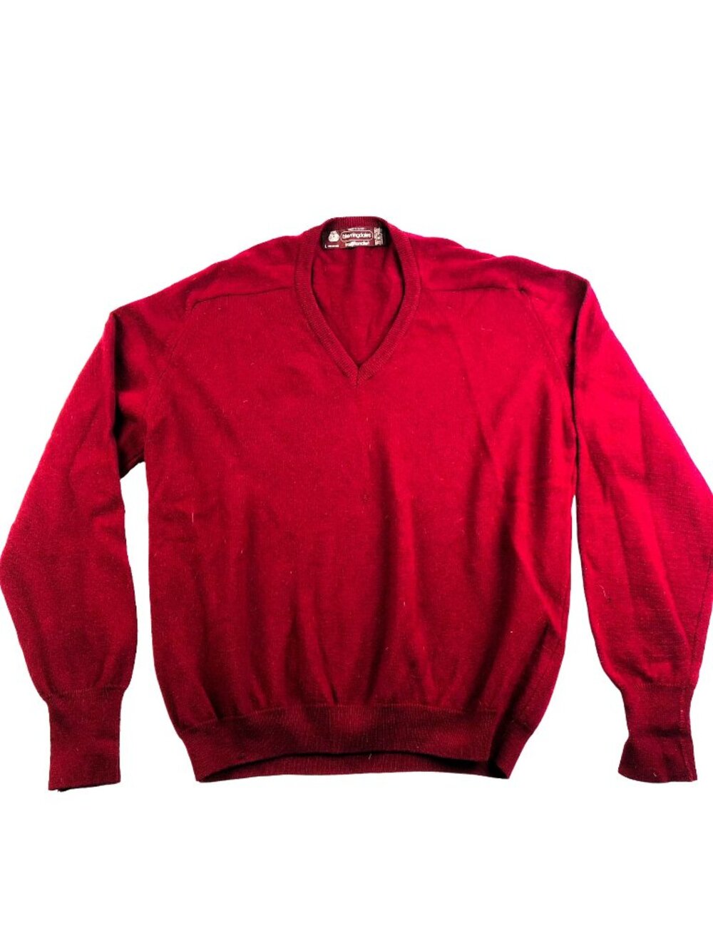 VTG Bloomingdale's Mens Lambswool Knit V-Neck Traditionalist Sweater Red • Large